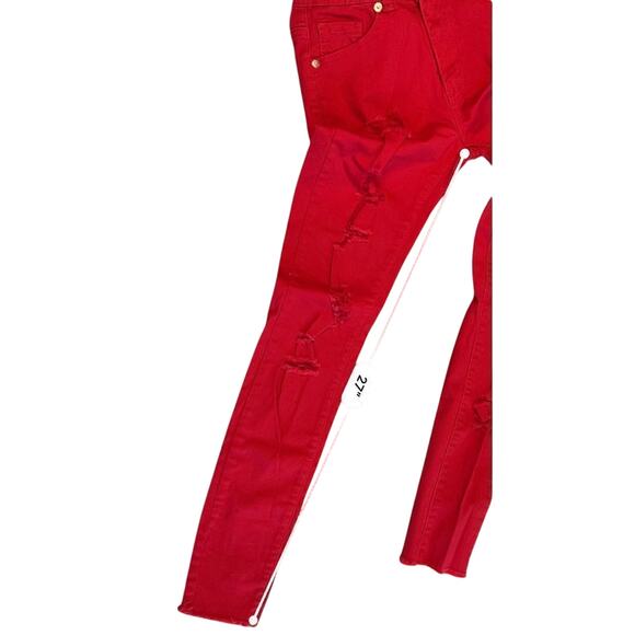 Juniors Vince. Red Ripped Mid Rise Stretch Skinny Jeans 3 Hip Hop Hipster Grunge - Picture 8 of 12